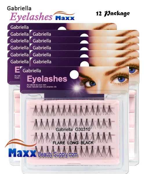 12 Package - Gabriella Eyelashes Individual Flare 100% Human Hair - Long Black